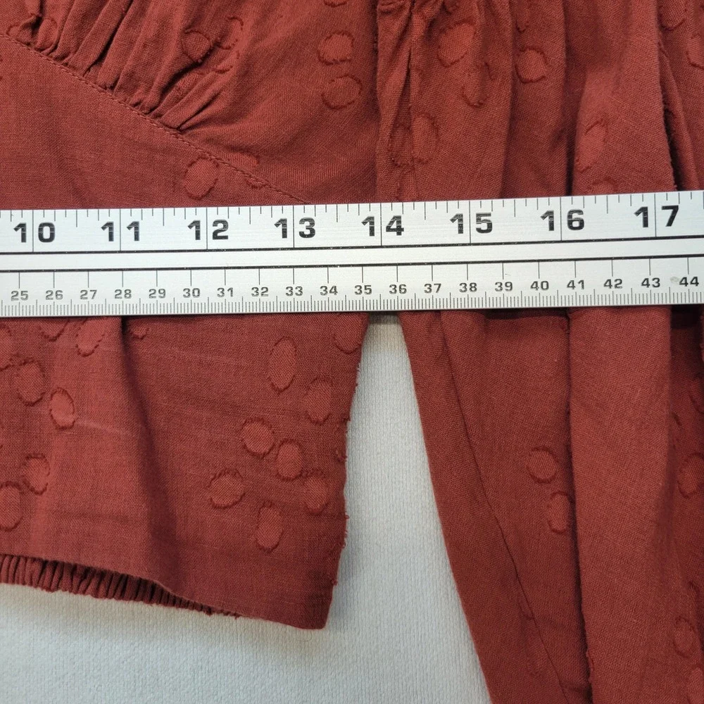 Free People Crop Top Womens Small Rust Orange Boho Dot Smocked V-Neck